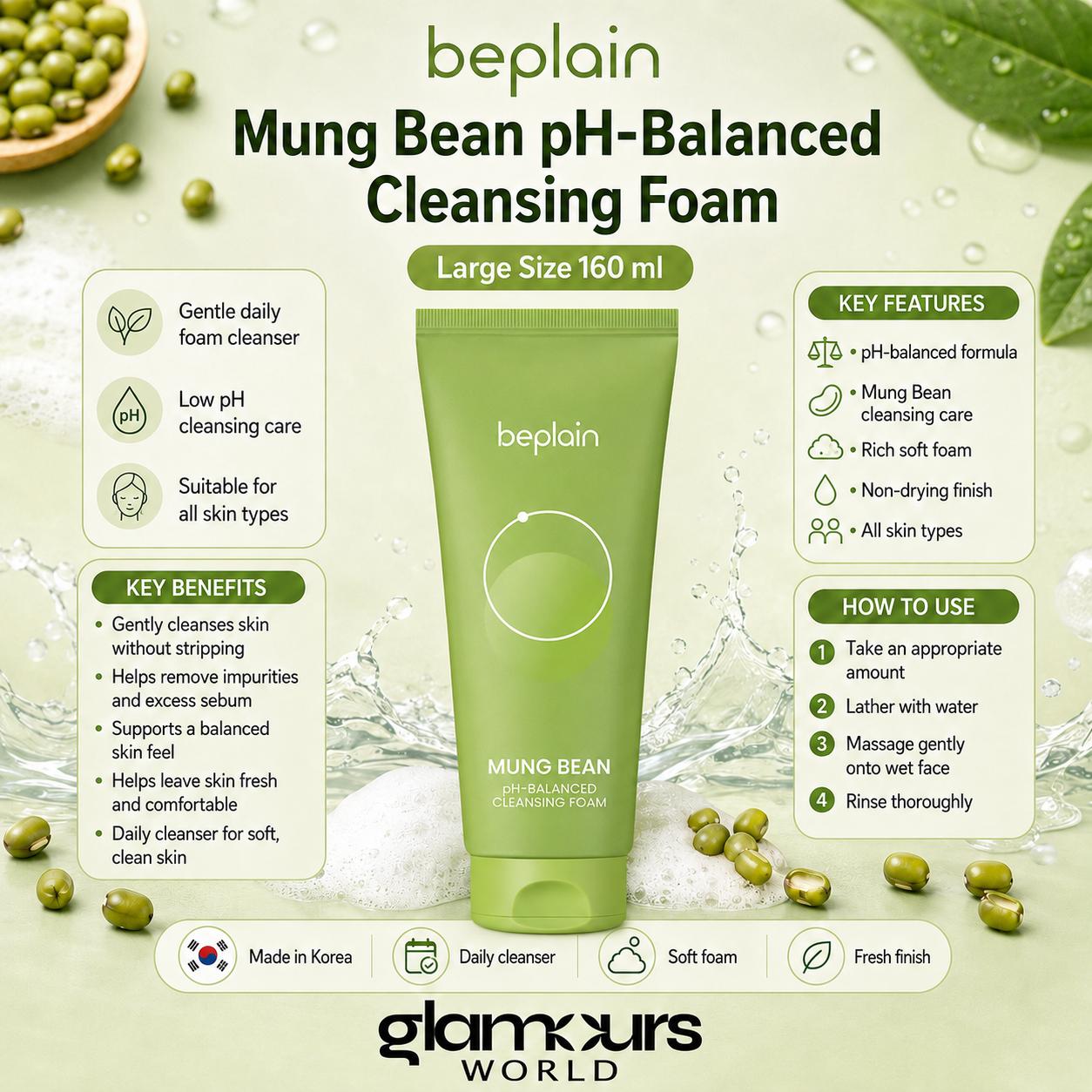 Beplain Mung Bean Cleansing Foam 160ml