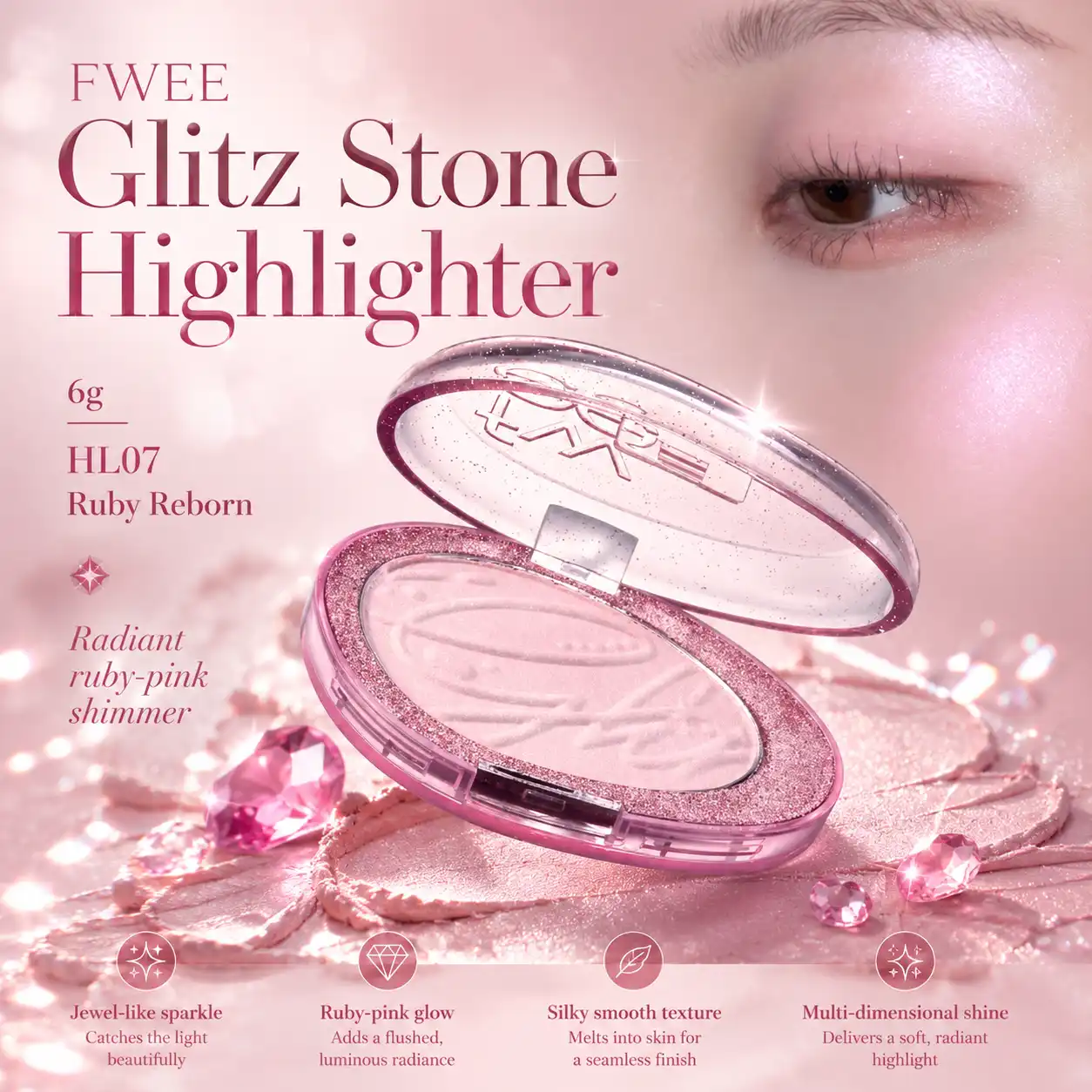 Fwee Glitz Stone Highlighter 6g (HL07 Ruby)